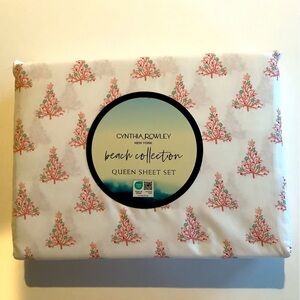 Cynthia Rowley Coastal Christmas Tree Sheet Set Queen New